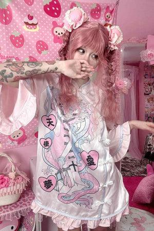 Neo - Chinese Anime Subculture Sweet & Edgy Qipao Dress - LolitaEraWhite TopSNeo - Chinese Anime Subculture Sweet & Edgy Qipao Dress