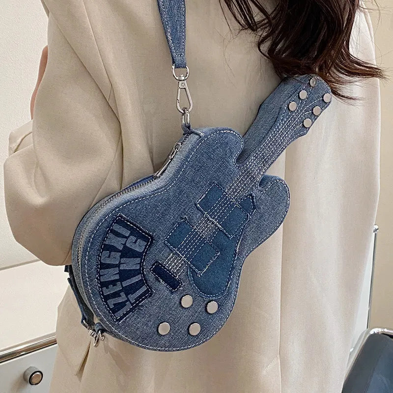 Niche Personalized Denim Small Bag Women's 2025 Korean Version Popular Casual Guitar Bag Fashion Versatile Trendy Shoulder Bag