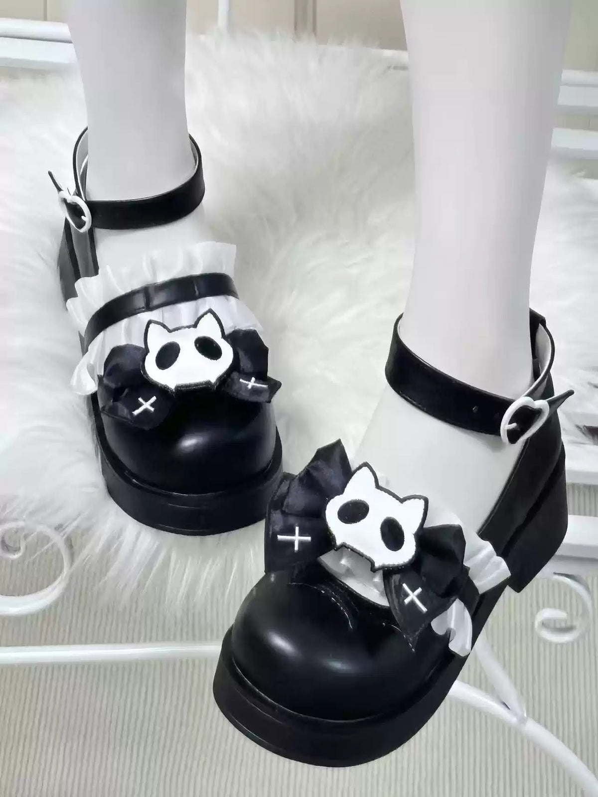 Night Cat Skull Original Alternative Subculture Platform Shoes - LolitaEra