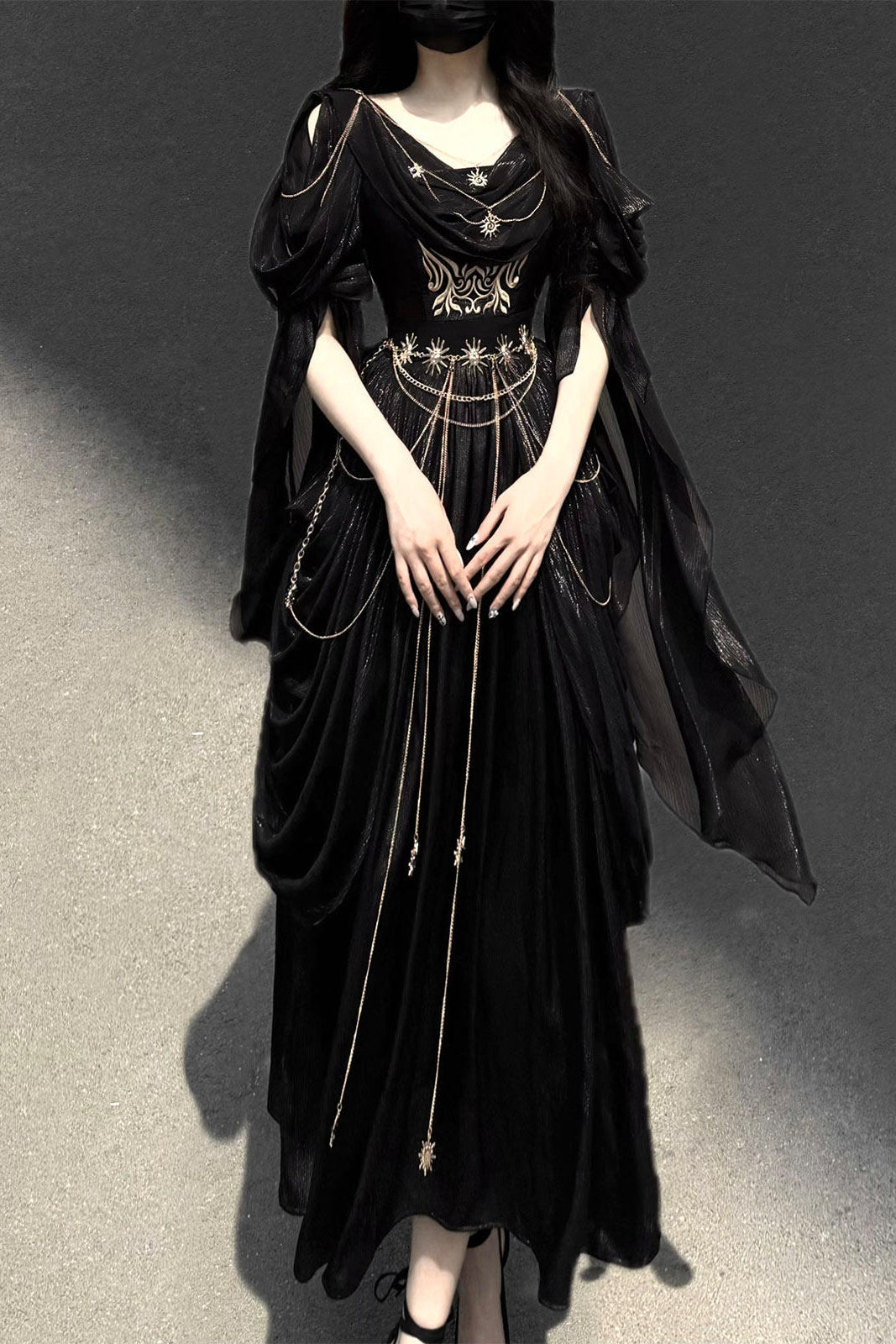 Night Envoy Gothic Black Grecian Dress 1331 - LolitaEraBlackSNight Envoy Gothic Black Grecian Dress 1331
