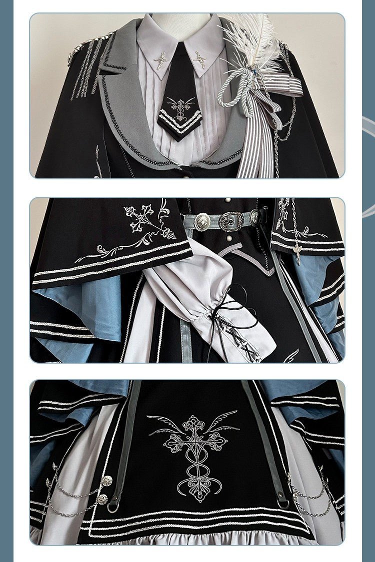 Night Pact Blue Military Lolita OP Dress - LolitaEraFeather BadgeSNight Pact Blue Military Lolita OP Dress