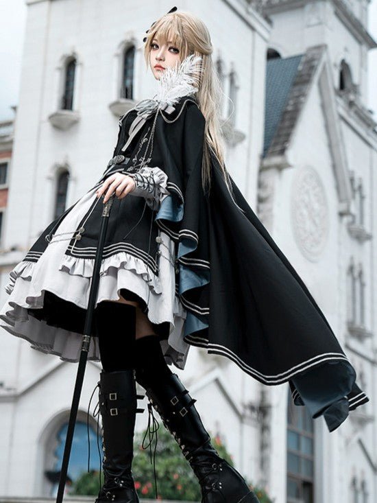 Night Pact Blue Military Lolita OP Dress - LolitaEraCape (Universal)SNight Pact Blue Military Lolita OP Dress