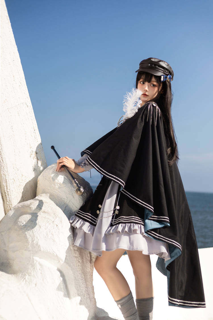 Night Pact Blue Military Lolita OP Dress - LolitaEraCape (Universal)SNight Pact Blue Military Lolita OP Dress