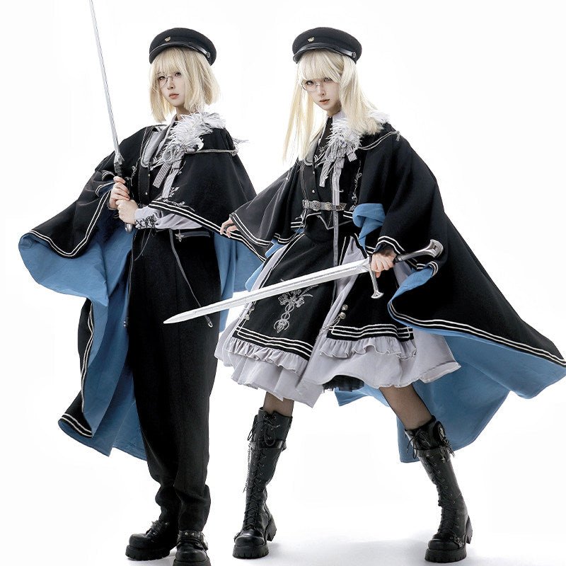 Night Pact - Pants Style Prince Blue Military Lolita Uniform - LolitaEraVest + Shirt + Pants (Including Belt + Tie)SNight Pact - Pants Style Prince Blue Military Lolita Uniform