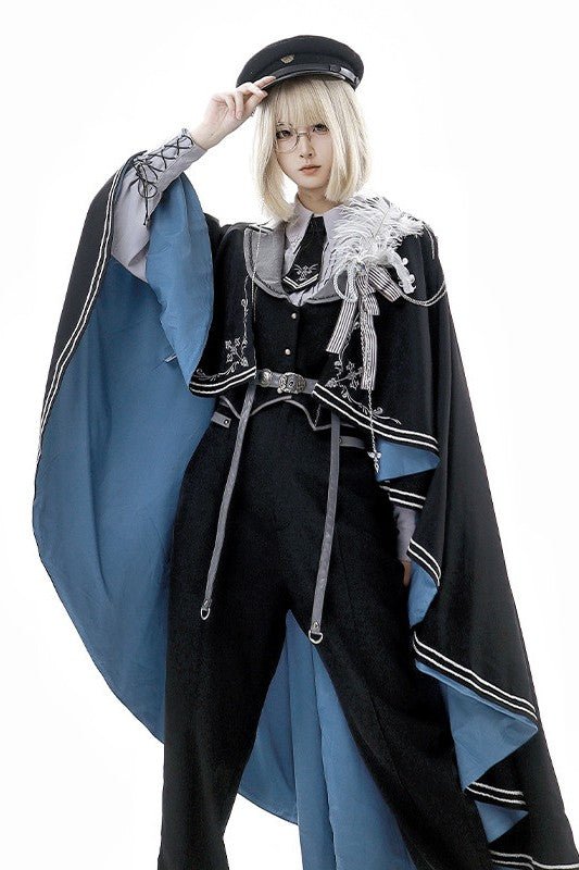 Night Pact - Pants Style Prince Blue Military Lolita Uniform - LolitaEraVest + Shirt + Pants (Including Belt + Tie)SNight Pact - Pants Style Prince Blue Military Lolita Uniform