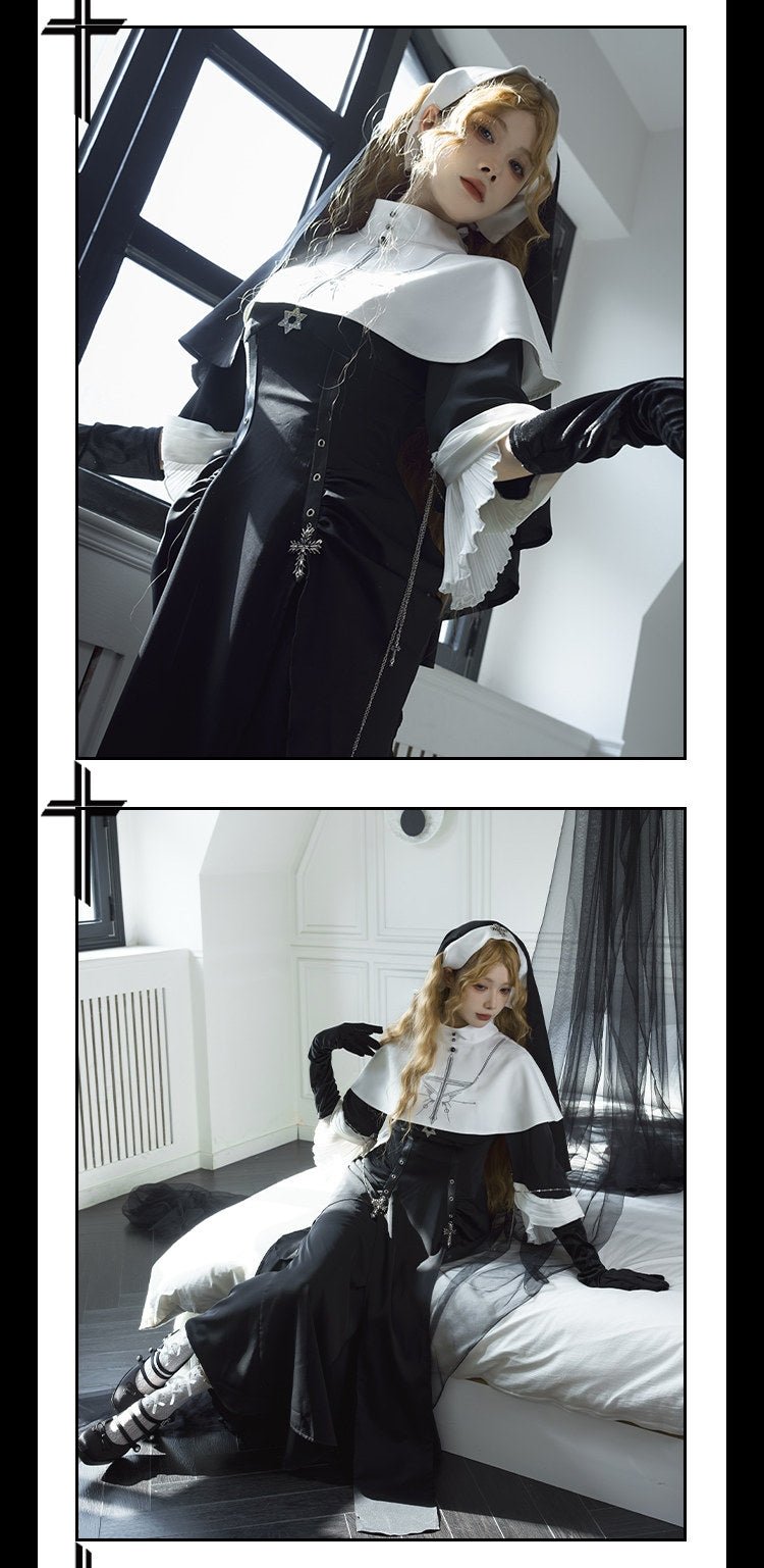 Nightfall Chapel Nun Classic Lolita OP Set 1223 - LolitaEraBlack OPSNightfall Chapel Nun Classic Lolita OP Set 1223