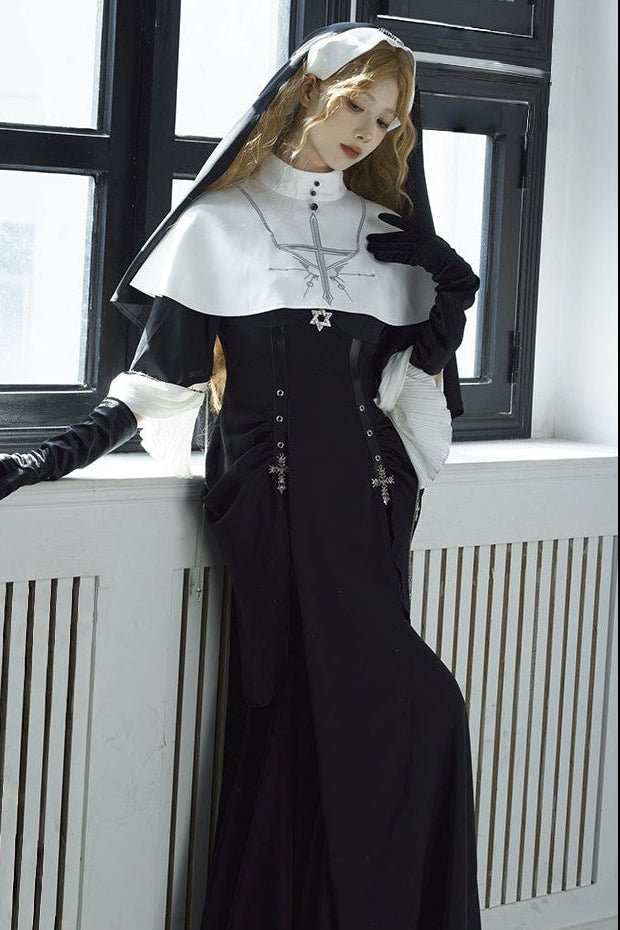 Nightfall Chapel Nun Classic Lolita OP Set 1223 - LolitaEraBlack SetSNightfall Chapel Nun Classic Lolita OP Set 1223