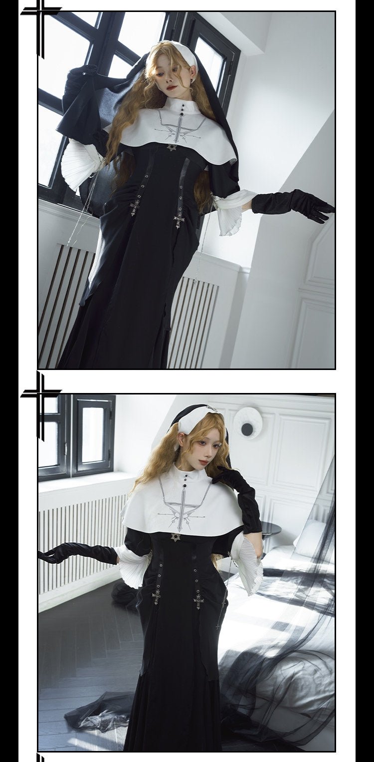 Nightfall Chapel Nun Classic Lolita OP Set 1223 - LolitaEraBlack OPSNightfall Chapel Nun Classic Lolita OP Set 1223