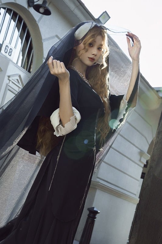Nightfall Chapel Nun Classic Lolita OP Set 1223 - LolitaEraBlack SetSNightfall Chapel Nun Classic Lolita OP Set 1223