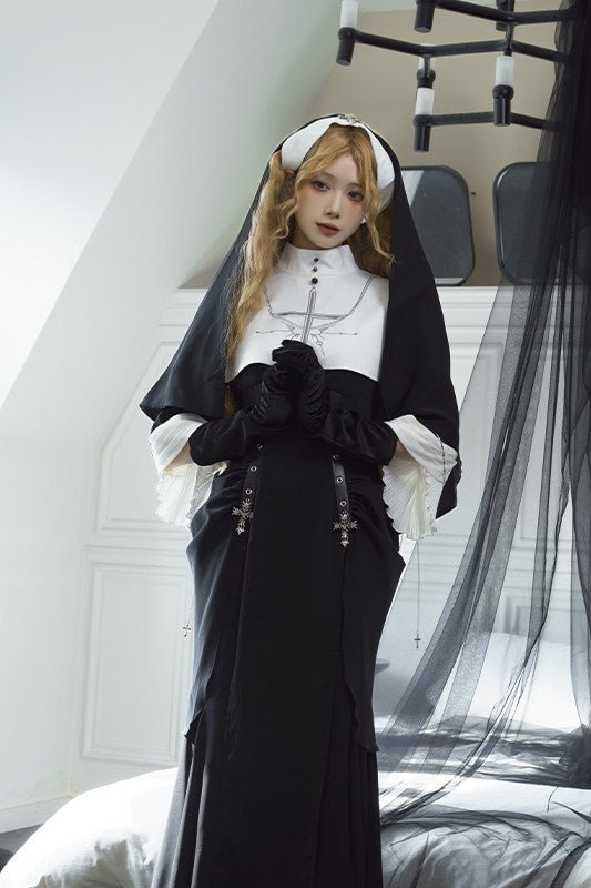 Nightfall Chapel Nun Classic Lolita OP Set 1223 - LolitaEraBlack SetSNightfall Chapel Nun Classic Lolita OP Set 1223