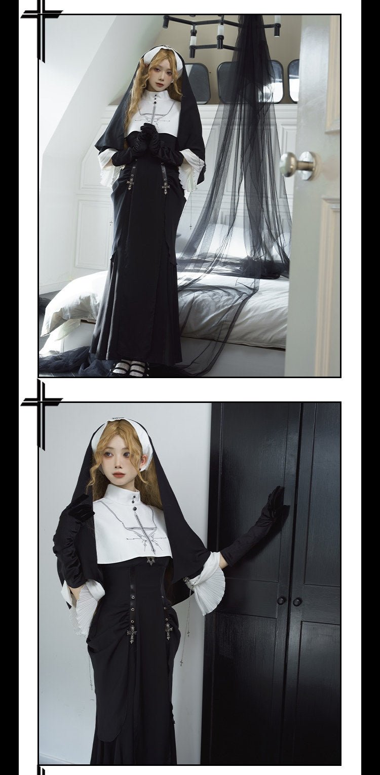 Nightfall Chapel Nun Classic Lolita OP Set 1223 - LolitaEraBlack OPSNightfall Chapel Nun Classic Lolita OP Set 1223