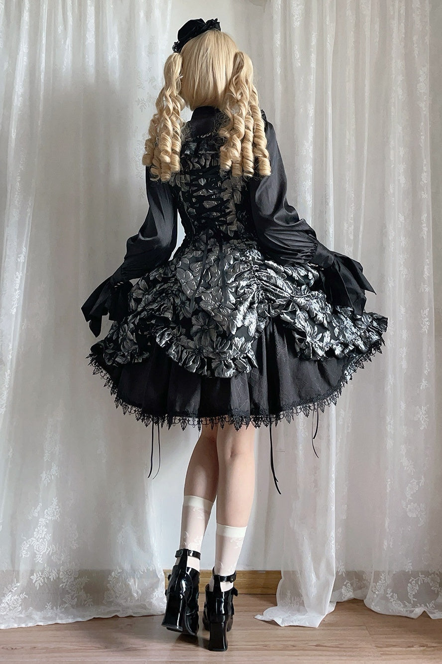 Nocturnal Lily Gothic Polka‑dot Lolita JSK - LolitaEra
