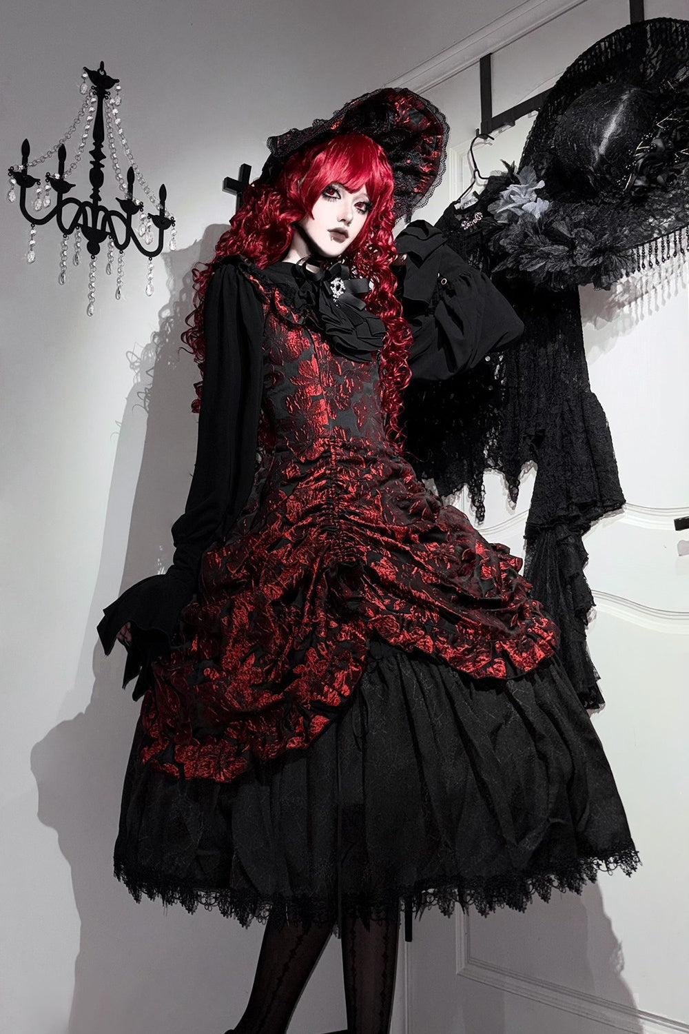 Nocturnal Lily Gothic Polka‑dot Lolita JSK - LolitaEra