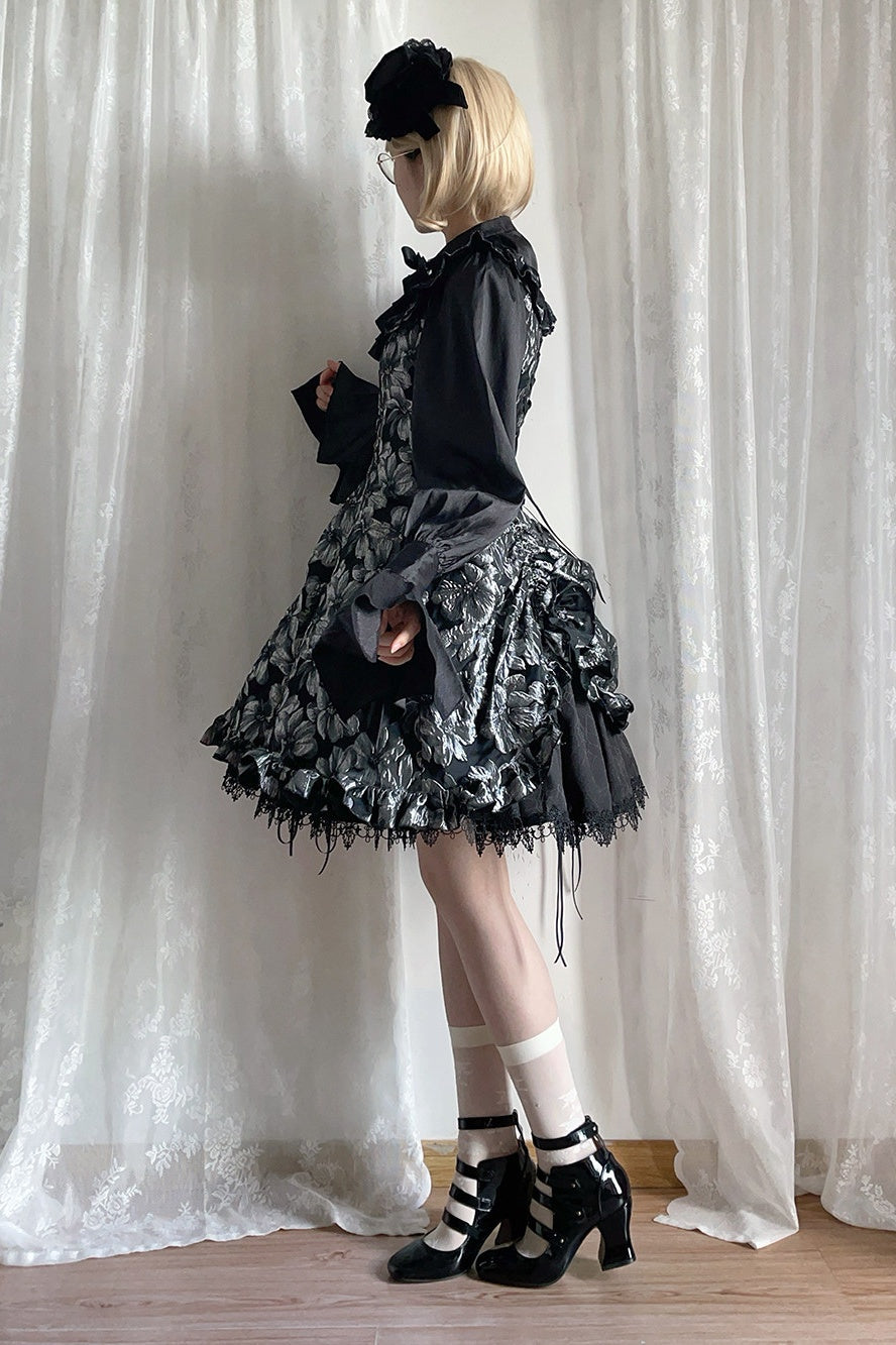 Nocturnal Lily Gothic Polka‑dot Lolita JSK - LolitaEra