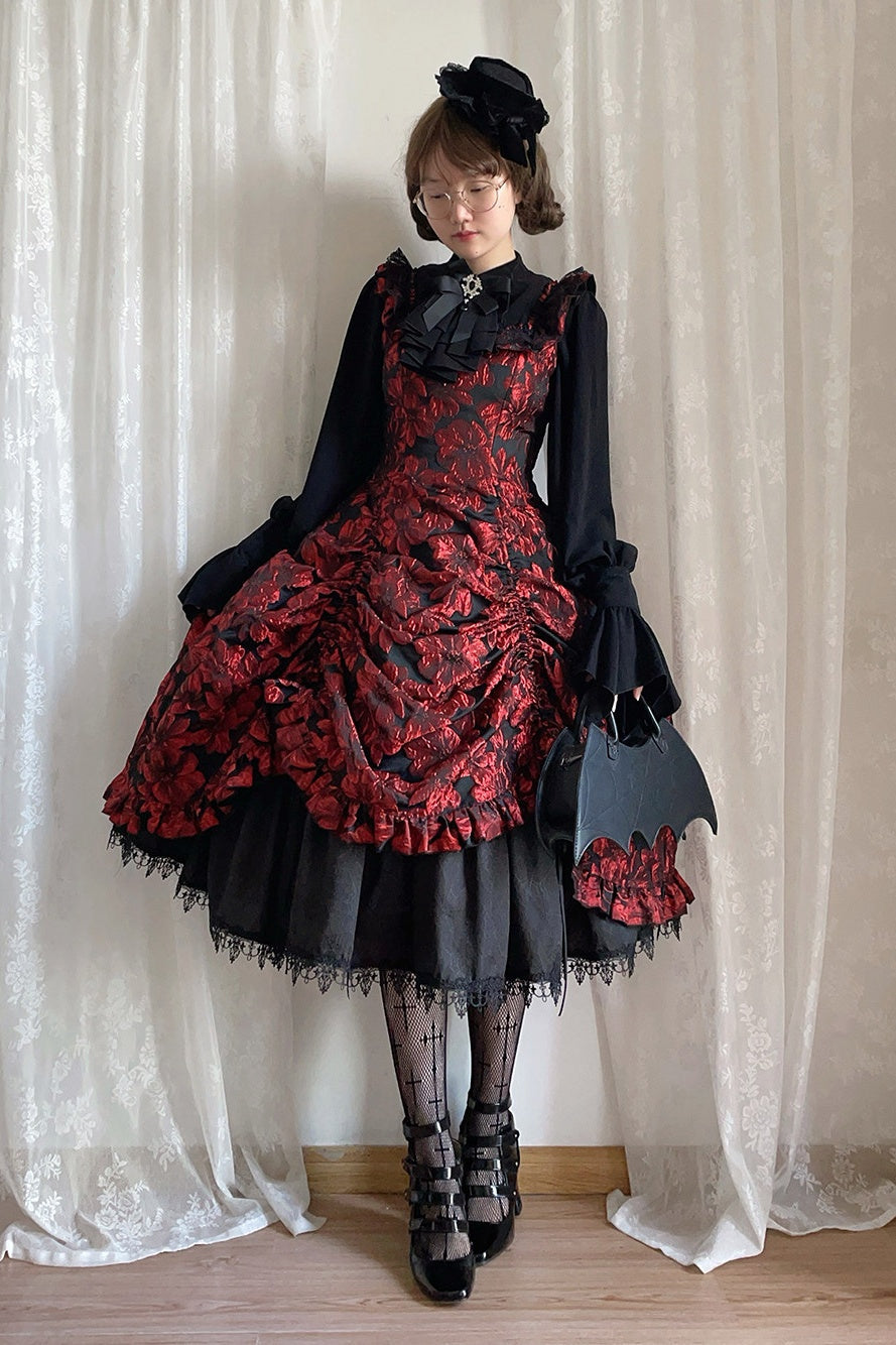 Nocturnal Lily Gothic Polka‑dot Lolita JSK - LolitaEra