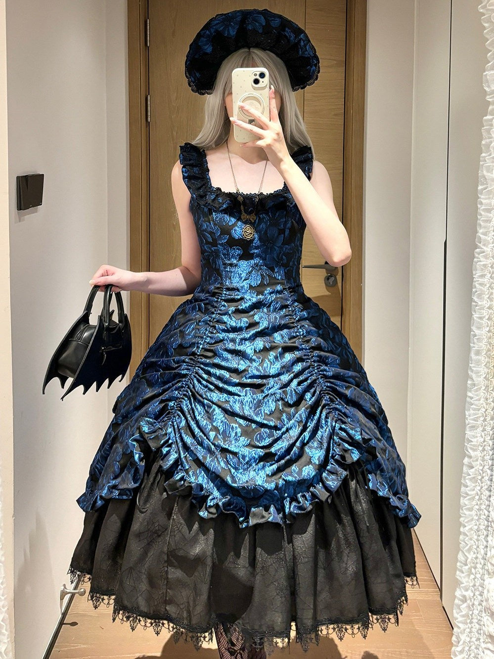 Nocturnal Lily Gothic Polka‑dot Lolita JSK - LolitaEra