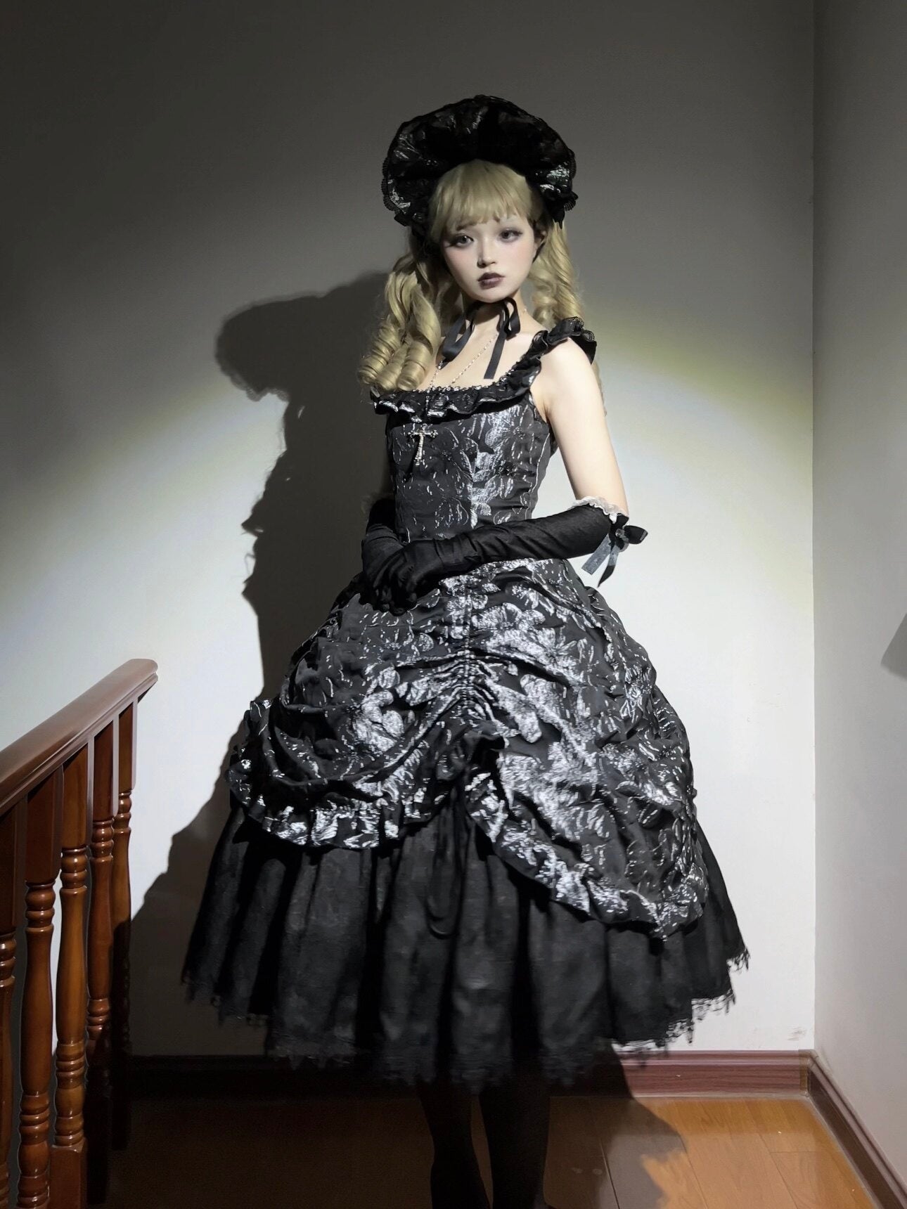 Nocturnal Lily Gothic Polka‑dot Lolita JSK - LolitaEra