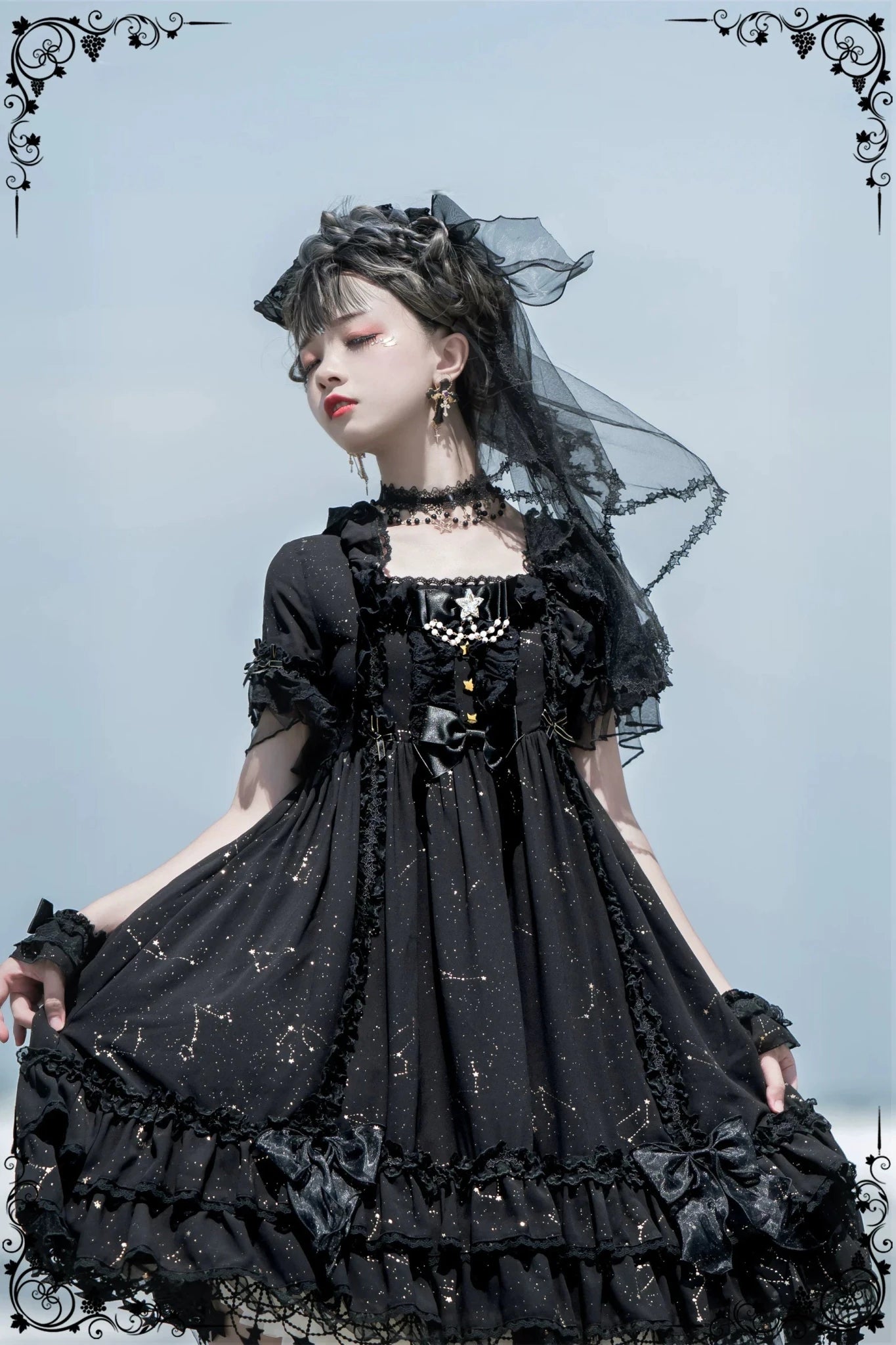 November Sakuya Gothic Constellation Short Sleeve Lolita OP - LolitaEra