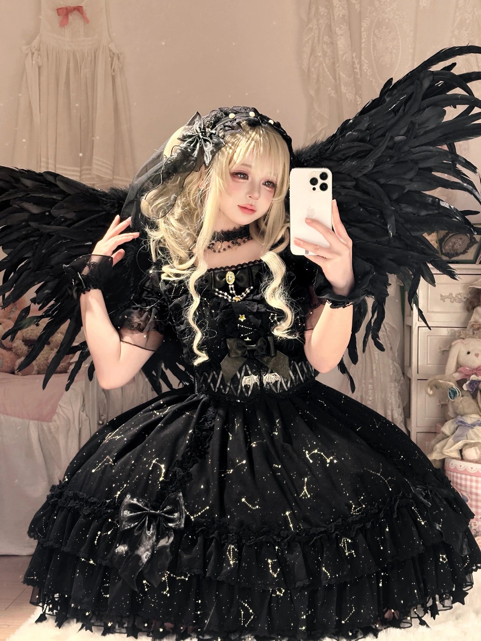 November Sakuya Gothic Constellation Short Sleeve Lolita OP - LolitaEra