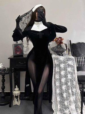Nun's Vow High - slit Hollow Maxi Dress - LolitaEraDress+AccessoriesNun's Vow High - slit Hollow Maxi Dress