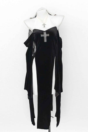 Nun's Vow High - slit Hollow Maxi Dress - LolitaEraBlackNun's Vow High - slit Hollow Maxi Dress