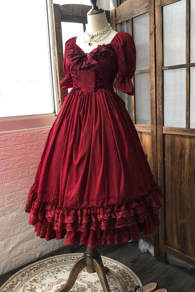 Nyx's Kiss High - Neck Elegant French Lolita Dress - LolitaEraRedSNyx's Kiss High - Neck Elegant French Lolita Dress