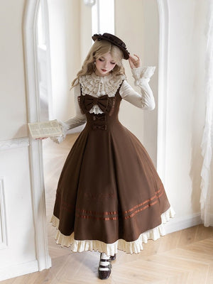 Oak Movement Classic Embroidered JSK Set 1325 - LolitaEraBrown Short JSK SetSOak Movement Classic Embroidered JSK Set 1325
