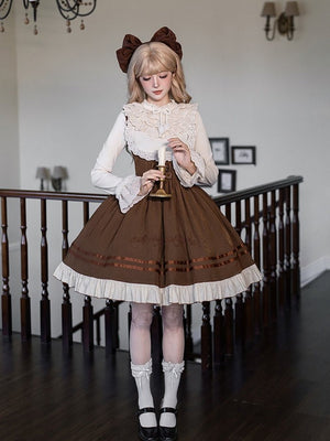 Oak Movement Classic Embroidered JSK Set 1325 - LolitaEraBrown Short JSK SetSOak Movement Classic Embroidered JSK Set 1325