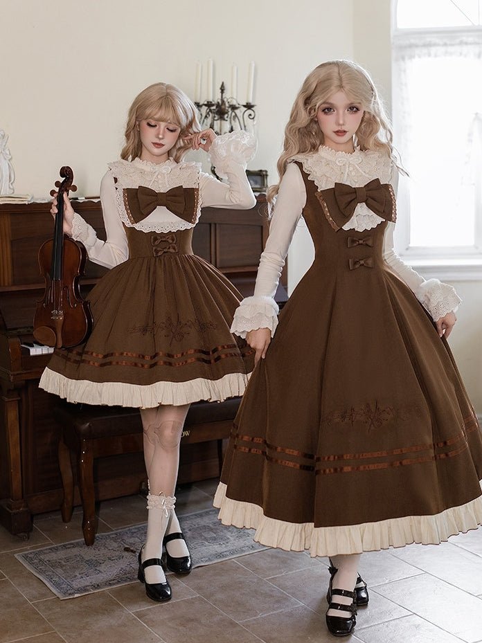 Oak Movement Classic Embroidered JSK Set 1325 - LolitaEraBrown Short JSK SetSOak Movement Classic Embroidered JSK Set 1325