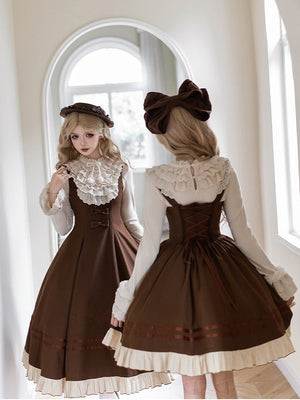 Oak Movement Classic Embroidered JSK Set 1325 - LolitaEraBrown Short JSK SetSOak Movement Classic Embroidered JSK Set 1325