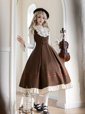 Oak Movement Classic Embroidered JSK Set 1325 - LolitaEraBrown Short JSK SetSOak Movement Classic Embroidered JSK Set 1325