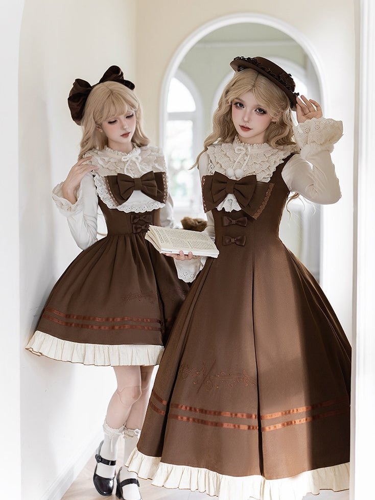Oak Movement Classic Embroidered JSK Set 1325 - LolitaEraBrown Short JSK SetSOak Movement Classic Embroidered JSK Set 1325