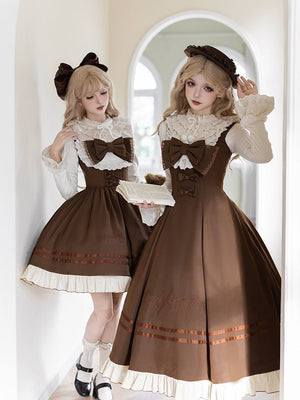 Oak Movement Classic Embroidered JSK Set 1325 - LolitaEraBrown Short JSK SetSOak Movement Classic Embroidered JSK Set 1325