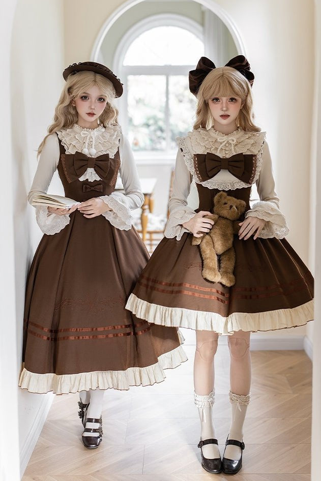 Oak Movement Classic Embroidered JSK Set 1325 - LolitaEraBrown Short JSK SetSOak Movement Classic Embroidered JSK Set 1325