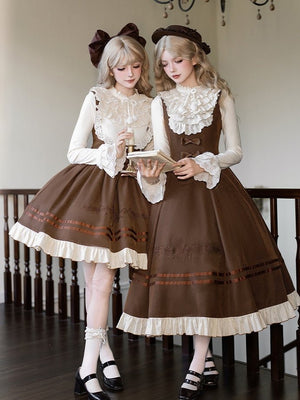 Oak Movement Classic Embroidered JSK Set 1325 - LolitaEraBrown Short JSK SetSOak Movement Classic Embroidered JSK Set 1325