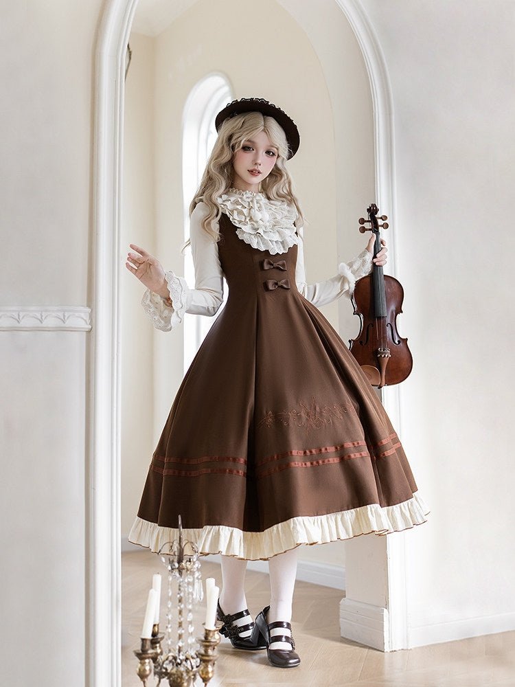 Oak Movement Classic Embroidered JSK Set 1325 - LolitaEraBrown Short JSK SetSOak Movement Classic Embroidered JSK Set 1325