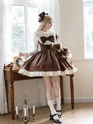 Oak Movement Classic Embroidered JSK Set 1325 - LolitaEraBrown Short JSK SetSOak Movement Classic Embroidered JSK Set 1325