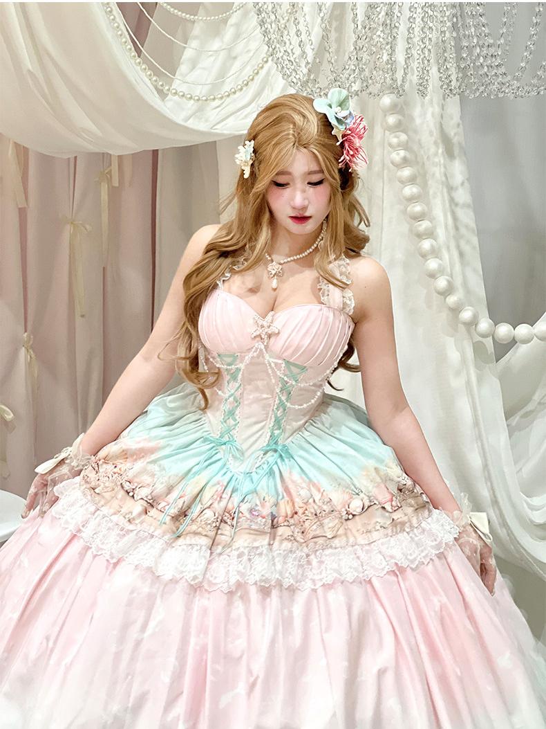 Oceanic Authenticity French Romantic Maxi Dress LE1201 - LolitaEraPinkSOceanic Authenticity French Romantic Maxi Dress LE1201