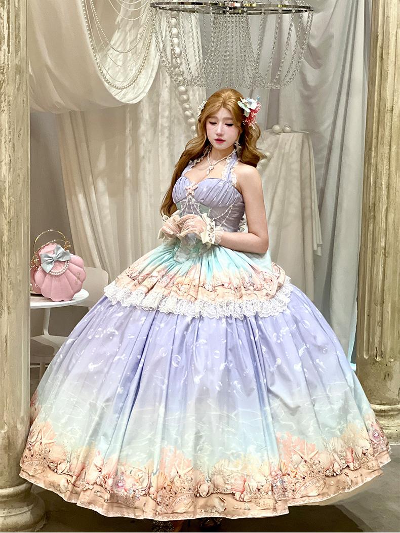 Oceanic Authenticity French Romantic Maxi Dress LE1201 - LolitaEraPinkSOceanic Authenticity French Romantic Maxi Dress LE1201