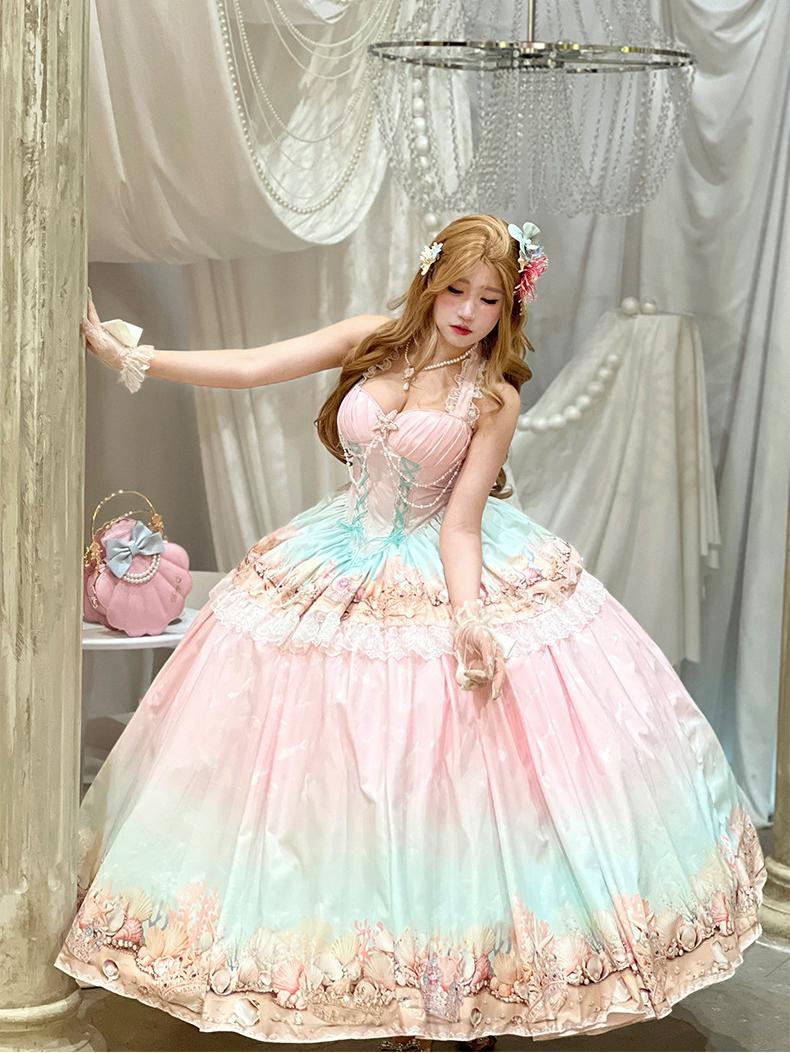 Oceanic Authenticity French Romantic Maxi Dress LE1201 - LolitaEraPinkSOceanic Authenticity French Romantic Maxi Dress LE1201