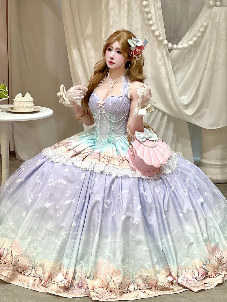 Oceanic Authenticity French Romantic Maxi Dress LE1201 - LolitaEraPinkSOceanic Authenticity French Romantic Maxi Dress LE1201