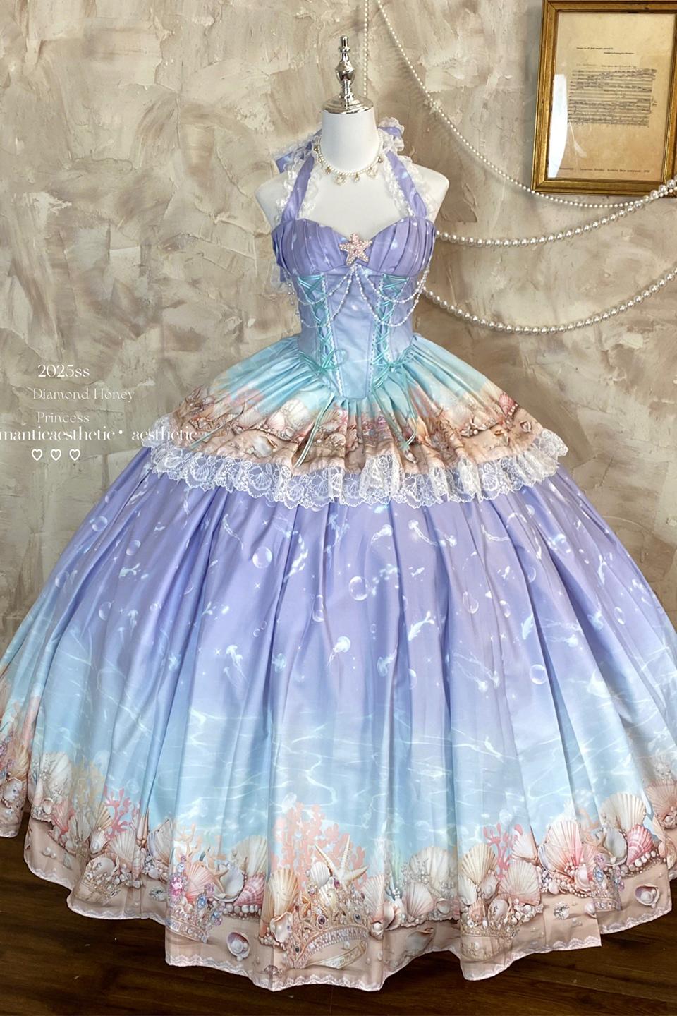 Oceanic Authenticity French Romantic Maxi Dress LE1201 - LolitaEraBlueSOceanic Authenticity French Romantic Maxi Dress LE1201