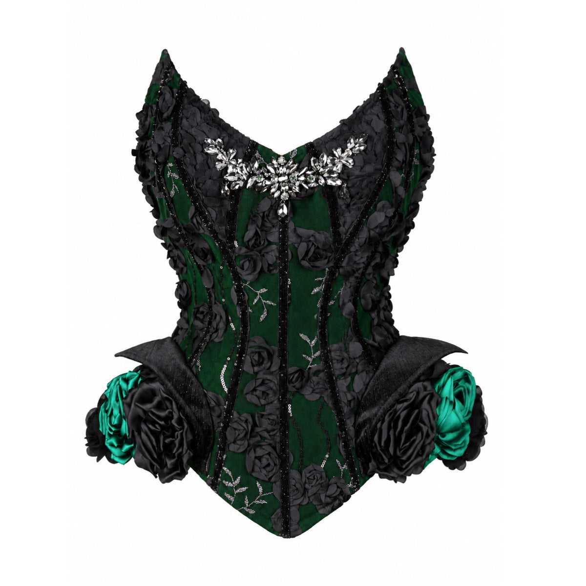 【Oct 20th 8:00 PM】Jade Night Gothic Halloween Imperial Green Fishbone Lace Corset