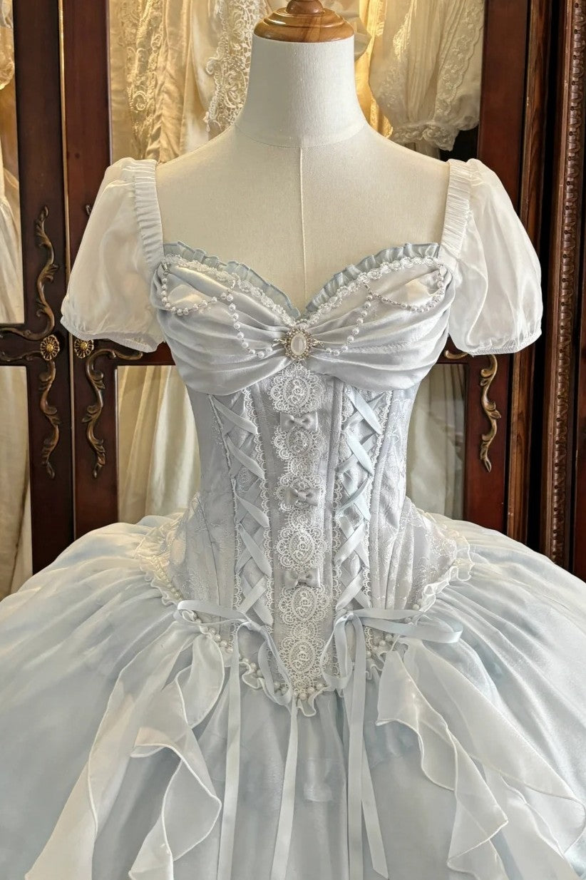 Ocean Series Sky Blue Fish Bone Lolita OP Set