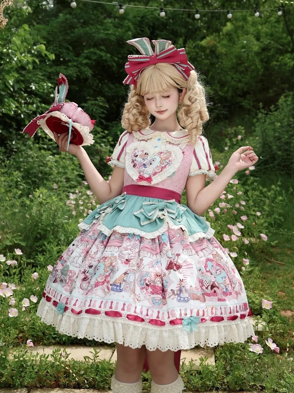Cat Alice Fantasy Dreamland Lolita OP Sweet Kawaii Wonderland Print