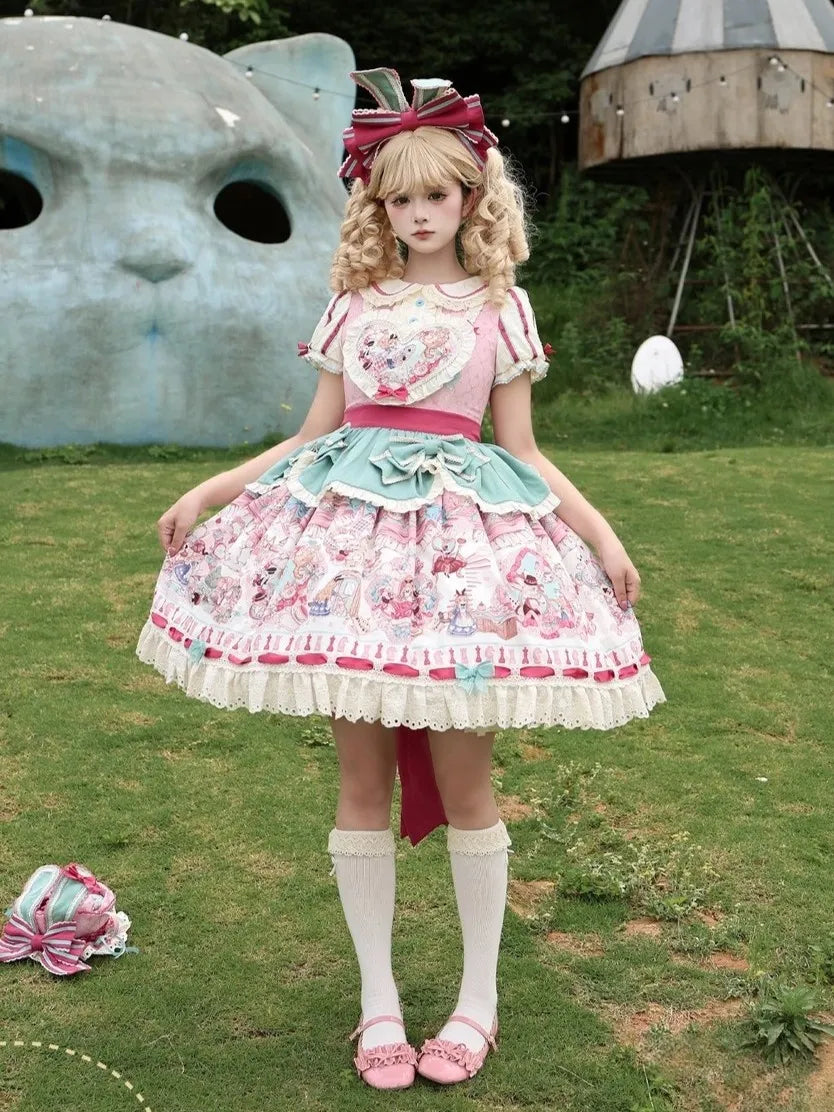 Cat Alice Fantasy Dreamland Lolita OP Sweet Kawaii Wonderland Print