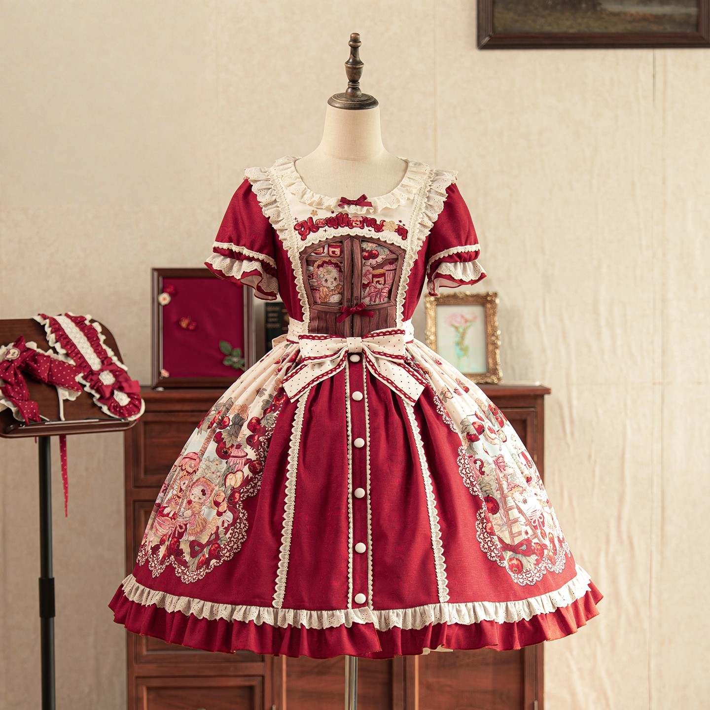 Hawthorn Berry Jam Doll Print Vintage Sweet Lolita OP/JSK Dress