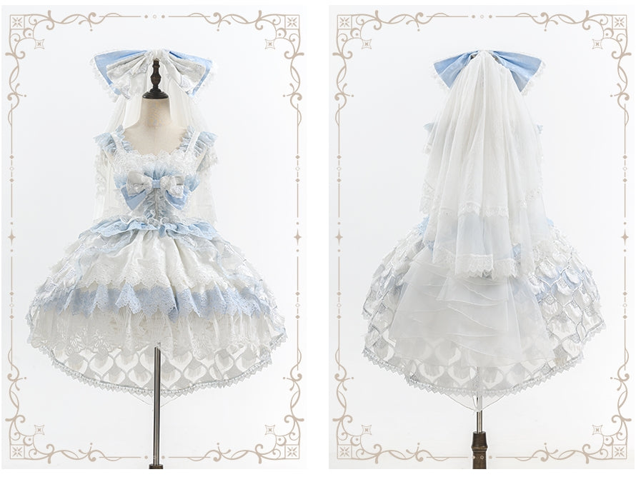 Peacock Feather SP Bridal Lolita Blue & White JSK Dress