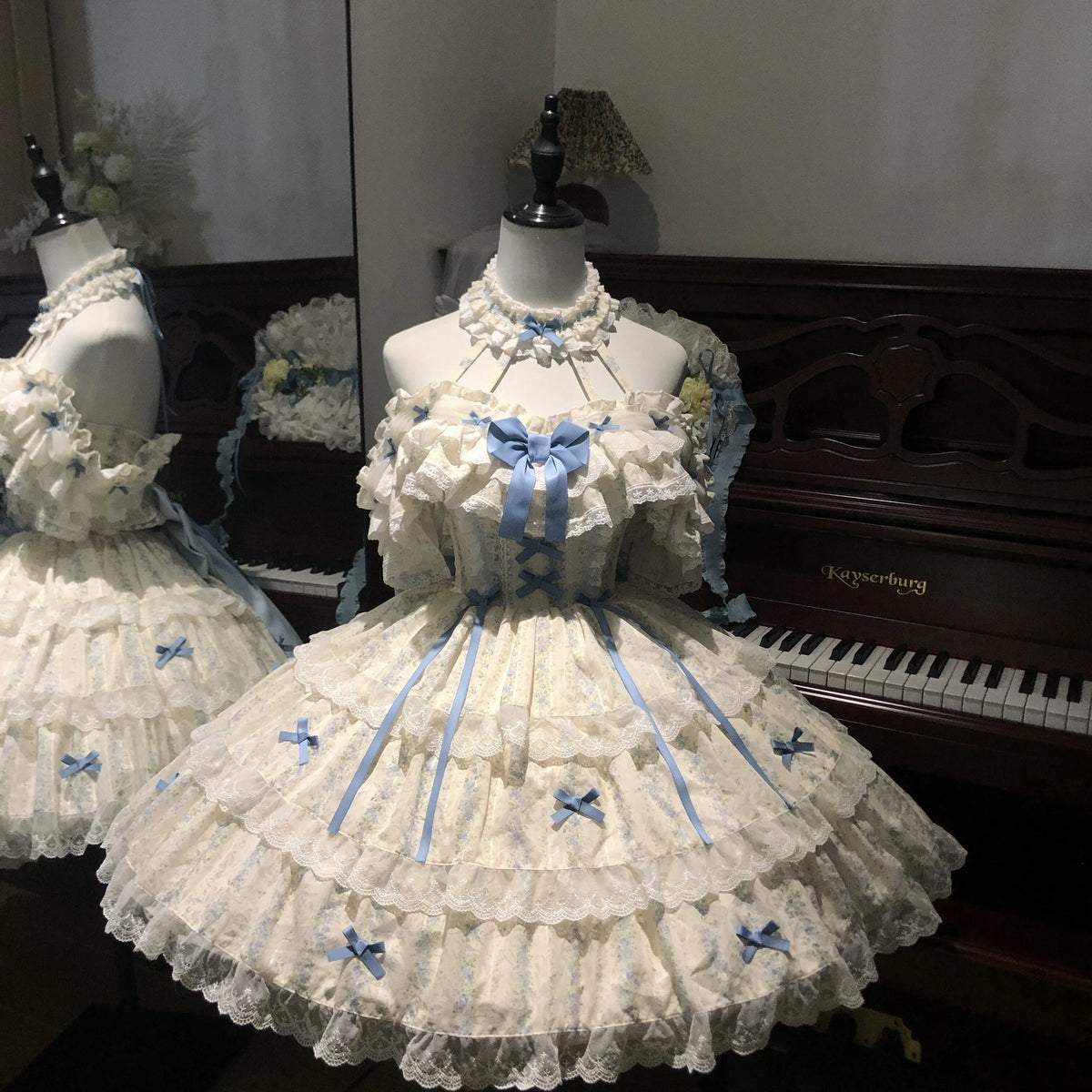 渔老板 Genuine blue detachable hair accessory, flowered, Lolita style