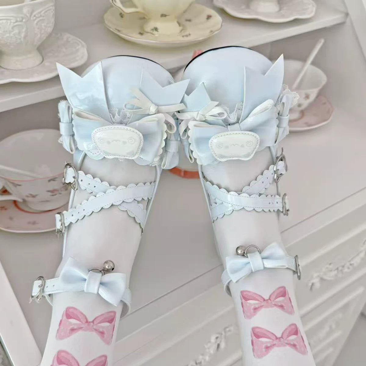 Genuine design high heels heels with bow, Lolita style, mid heel